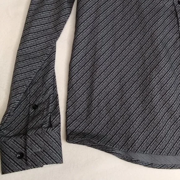 NWOT Grey Black Patterned Button Down Dress Shirt - Picture 5 of 10